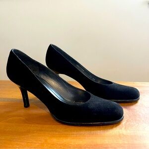 Stuart Weitzman Black Suede Patent Leather Hidden Platform Heels Pumps Size 7.5
